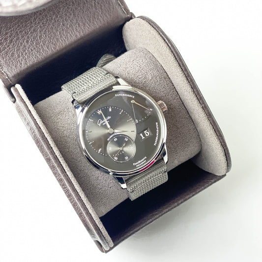 Glashütte Original PanoReserve Black 40mm textile strap with folding clasp