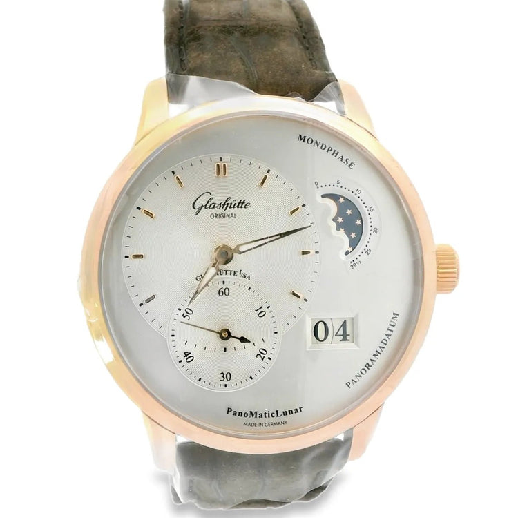 Glashütte Original PanoMaticLunar Red Gold 40mm Silver Dial - Duci Watches