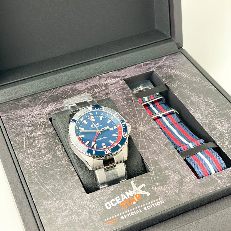 Mido Ocean Star GMT Blue Red